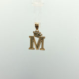 Diamond Crowned Initial M Pendant in Yellow Gold