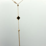 Onyx Clover Lariat Necklace in Yellow Gold