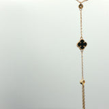 Onyx Clover Lariat Necklace in Yellow Gold