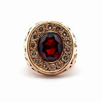 Rose Gold Signet Ring with Oval Cabochon Garnet