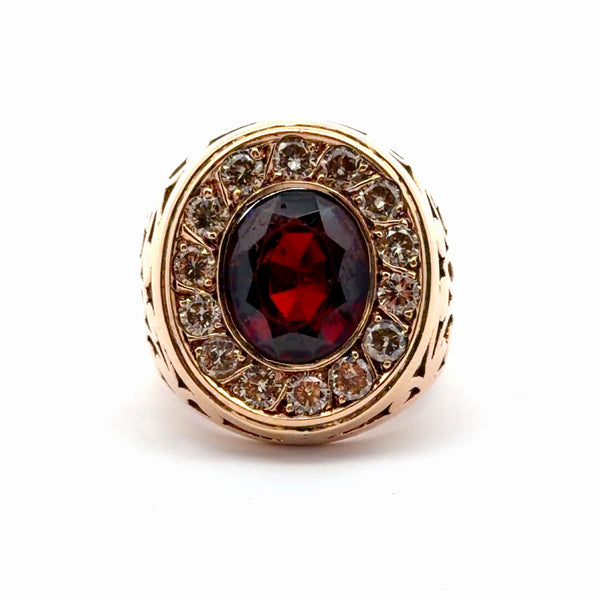 Rose Gold Signet Ring with Oval Cabochon Garnet