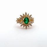 Yellow Gold Emerald Cabochon Multistone Ring