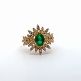 Yellow Gold Emerald Cabochon Multistone Ring