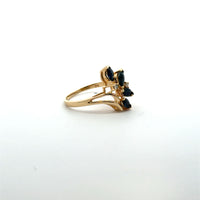 Yellow Gold Ring with Deep Blue Marquise Cut Sapphires