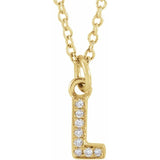 14K Yellow Gold Natural Diamond Petite Initial Necklace — L