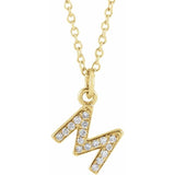 14K Yellow Gold Natural Diamond Petite Initial Necklace — M