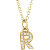 14K Yellow Gold Natural Diamond Petite Initial Necklace — R