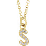 14K Yellow Gold Natural Diamond Petite Initial Necklace — S