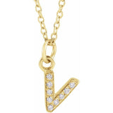 14K Yellow Gold Natural Diamond Petite Initial Necklace — V