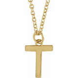 14K Yellow Gold Initial Dangle Necklace — 18 Inches — T
