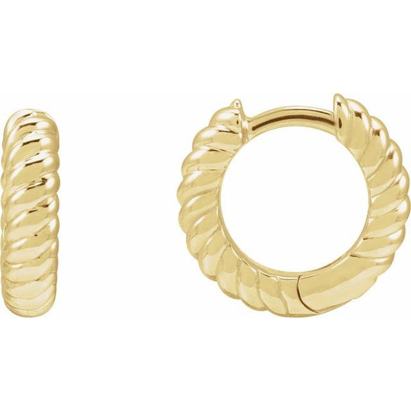 14K Yellow Gold Rope Huggie Hoop Earrings