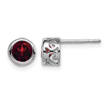 Sterling Silver Round Garnet Stud Earrings