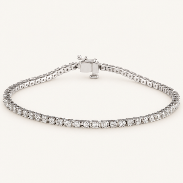 14K White Gold 2 CTW Natural Diamond Tennis Bracelet on an ivory background