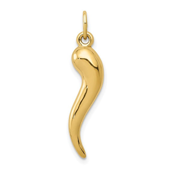 14K Yellow Gold 3-D Italian Horn Charm