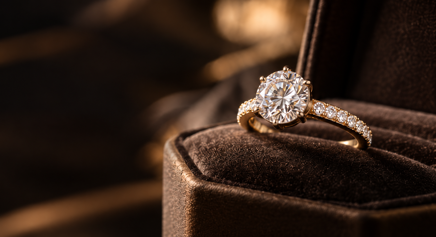 Diamond engagement ring in a velvet ring box